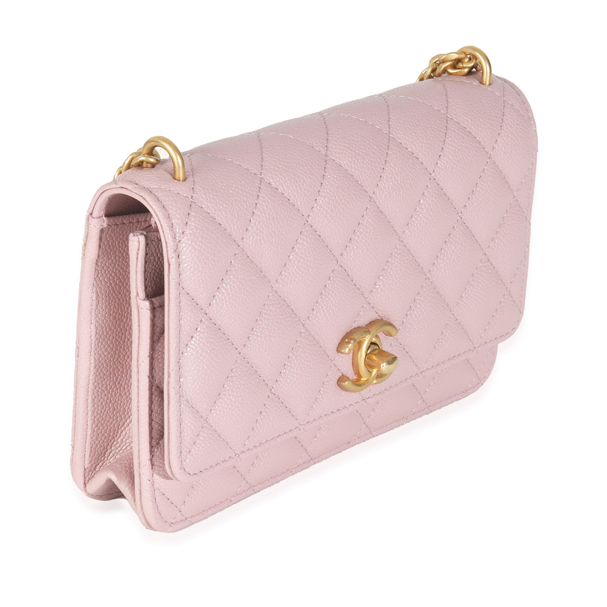 Pink Quilted Caviar Sweetheart Wallet On Chain