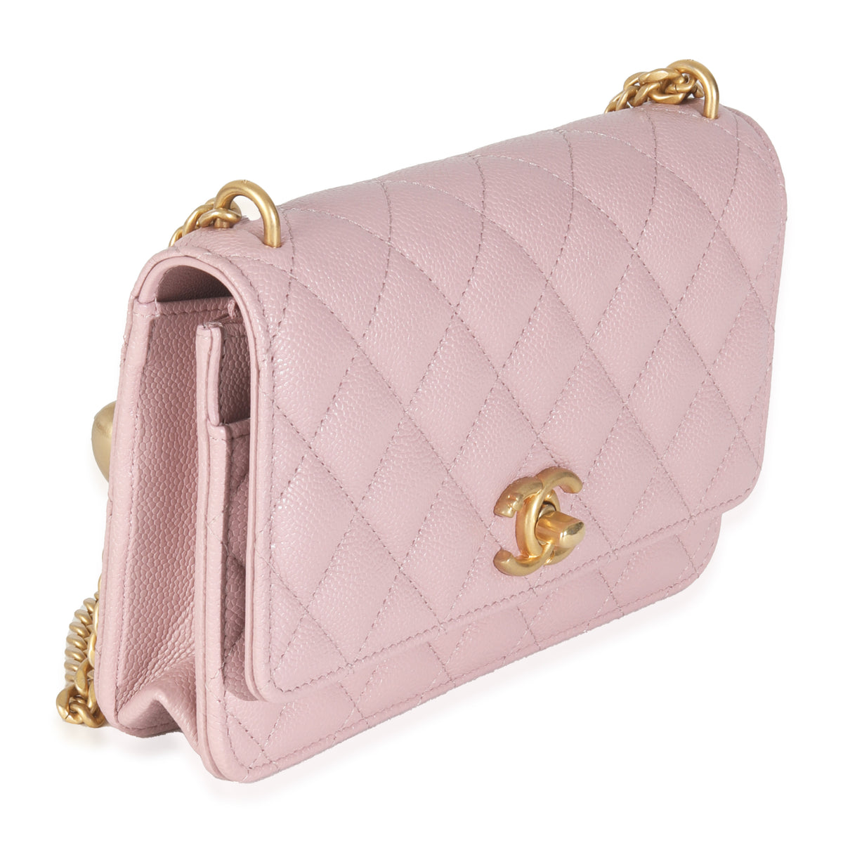 Pink Quilted Caviar Sweetheart Wallet On Chain