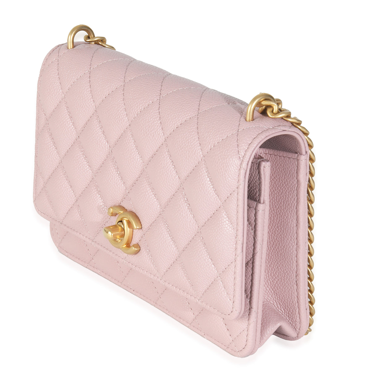 Pink Quilted Caviar Sweetheart Wallet On Chain