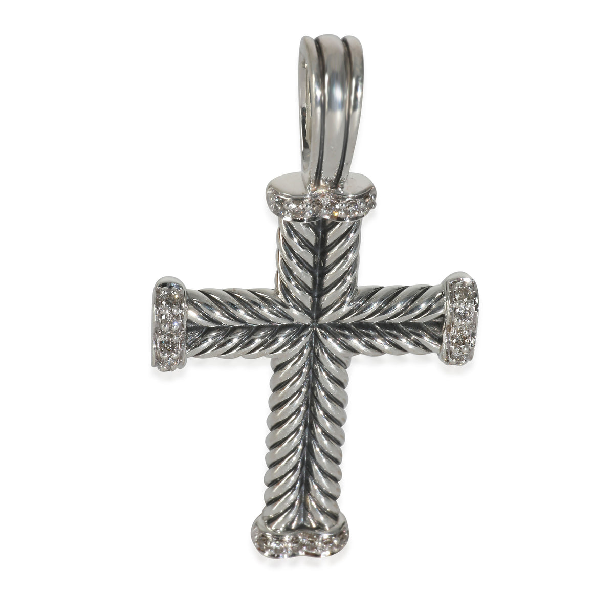 Sterling Silver Diamond Chevron Cross Pendant
