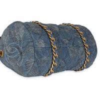 21A Blue Floral Quilted Denim Destination Chenonceau Bowling Bag