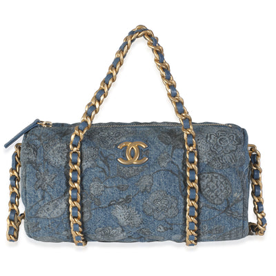 21A Blue Floral Quilted Denim Destination Chenonceau Bowling Bag