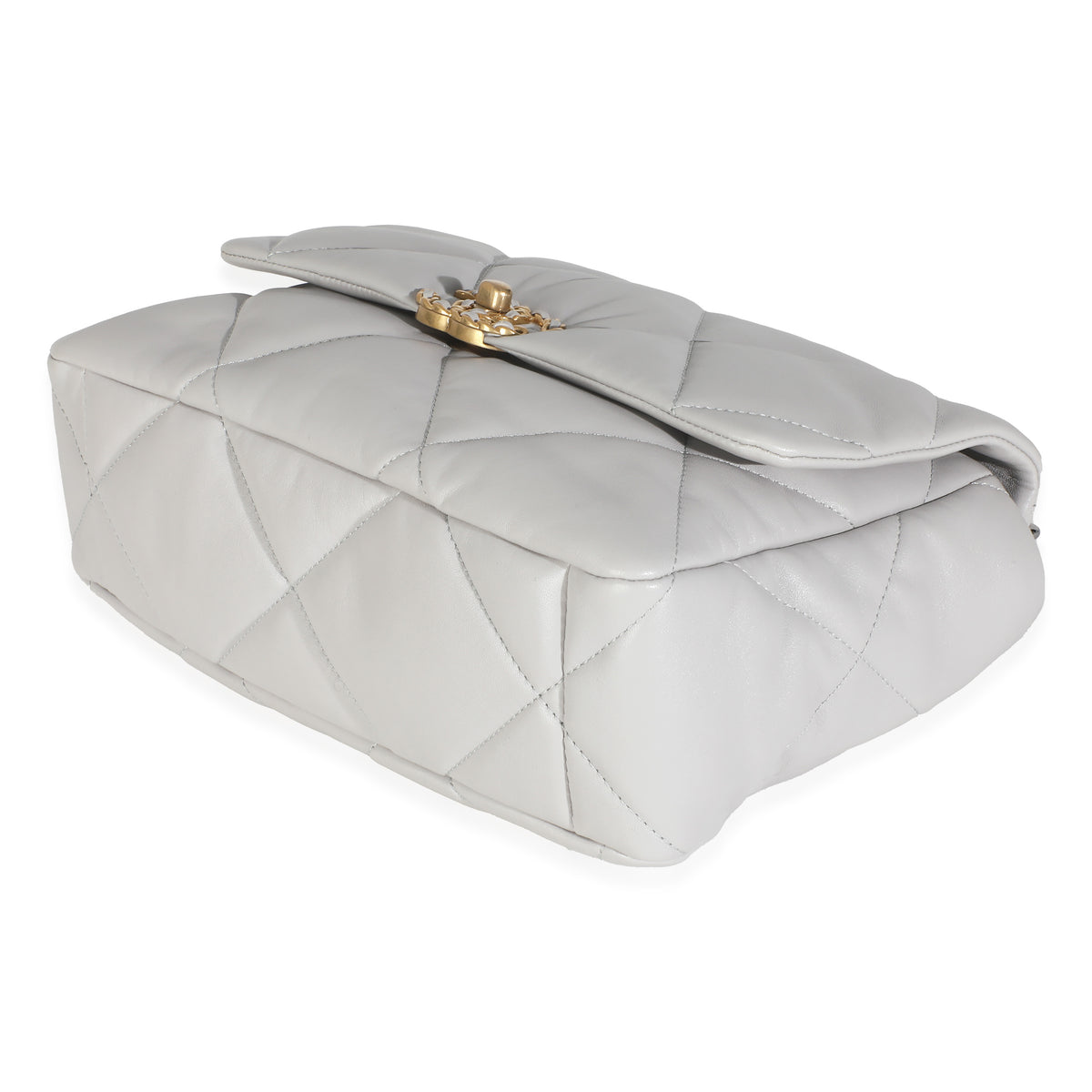 Light Grey Quilted Lambskin Large Chanel 19 Flap Bag