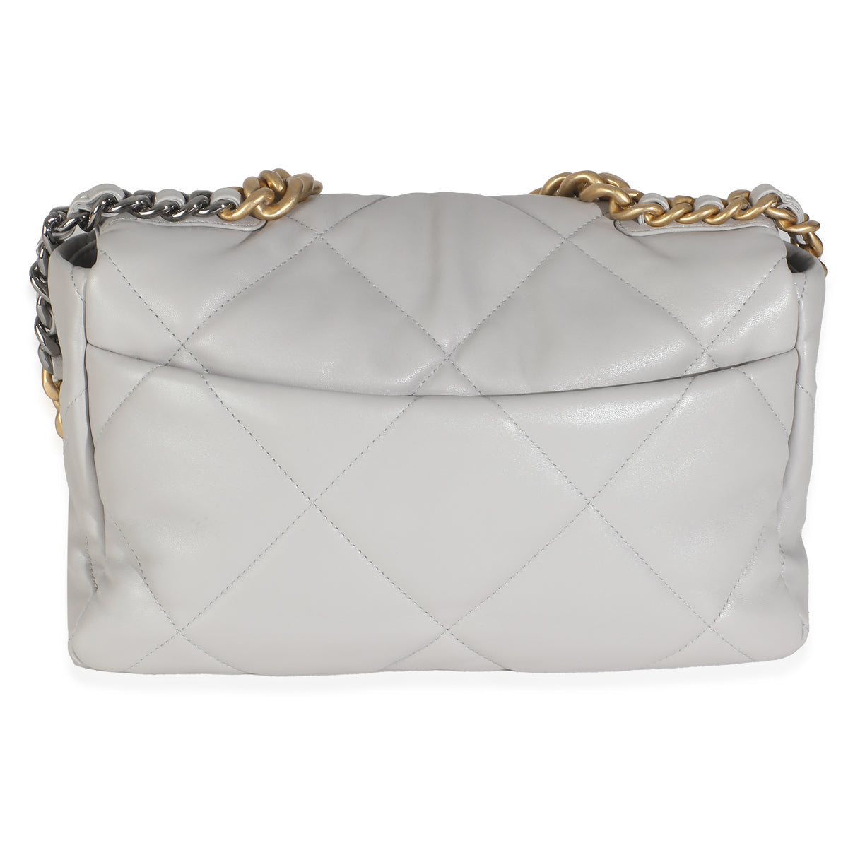 Light Grey Quilted Lambskin Large Chanel 19 Flap Bag