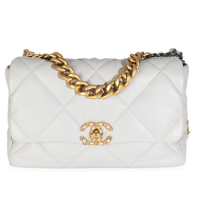 Light Grey Quilted Lambskin Large Chanel 19 Flap Bag