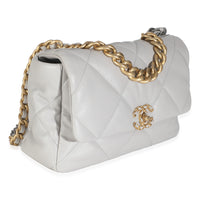 Light Grey Quilted Lambskin Large Chanel 19 Flap Bag