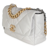 Light Grey Quilted Lambskin Large Chanel 19 Flap Bag