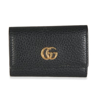 Black Pebbled Calfskin GG Marmont 6 Key Holder