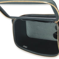 Dark Green Iridescent Quilted Lambskin Top Handle Vanity Case With Chain