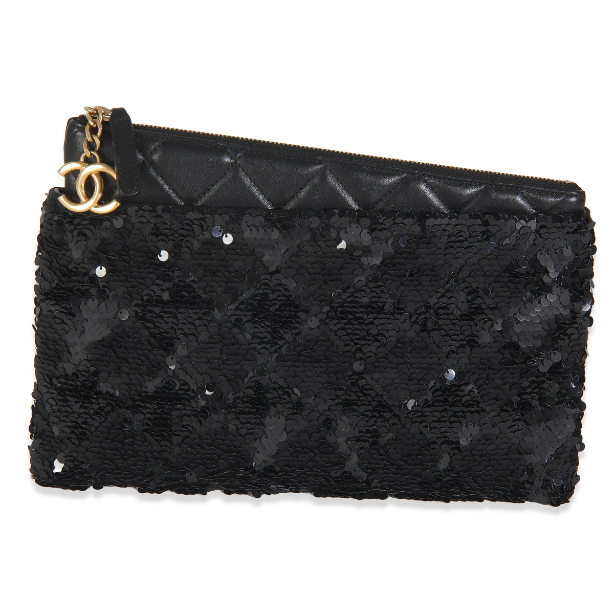 Black Quilted Lambskin Sequin O Case Clutch