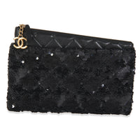 Black Quilted Lambskin Sequin O Case Clutch