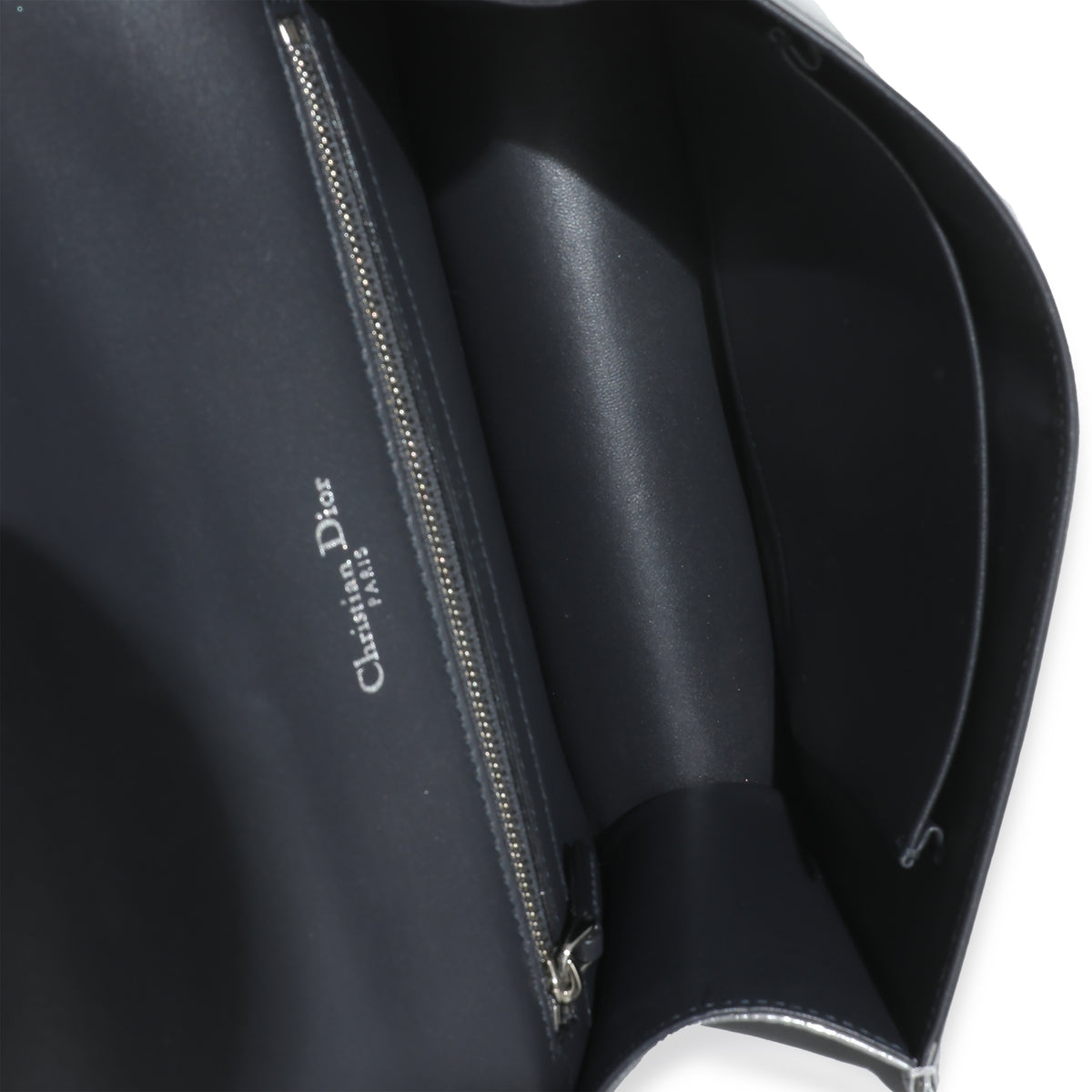 Silver Metallic Micro Cannage Patent Medium Diorama Flap Bag