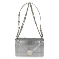 Silver Metallic Micro Cannage Patent Medium Diorama Flap Bag