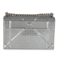 Silver Metallic Micro Cannage Patent Medium Diorama Flap Bag