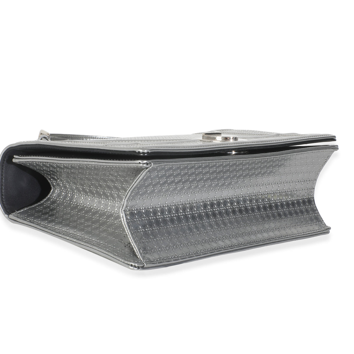 Silver Metallic Micro Cannage Patent Medium Diorama Flap Bag