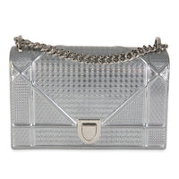 Silver Metallic Micro Cannage Patent Medium Diorama Flap Bag