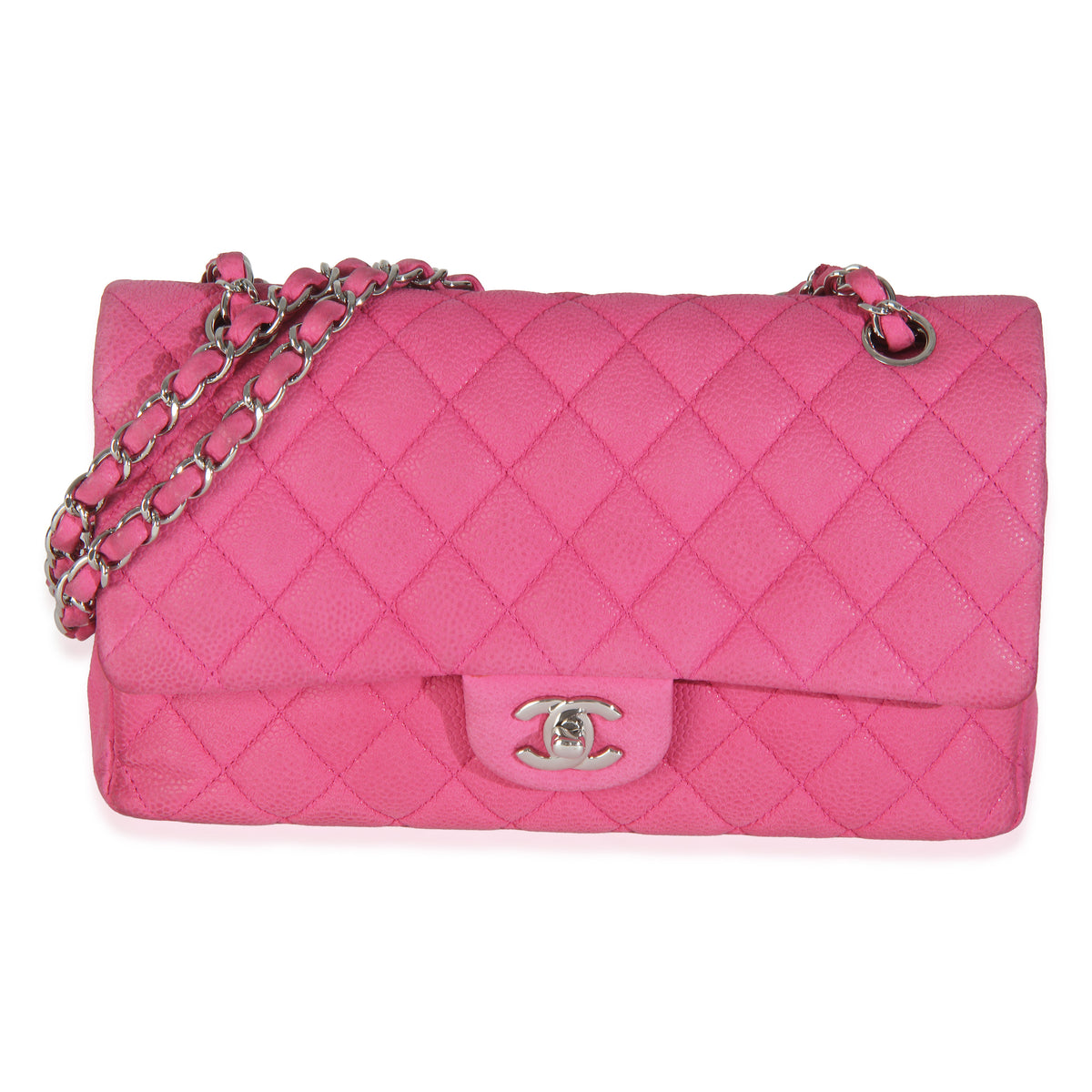 Chanel Pink Quilted Matte Caviar Medium Classic Double Flap Bag Handbag fv