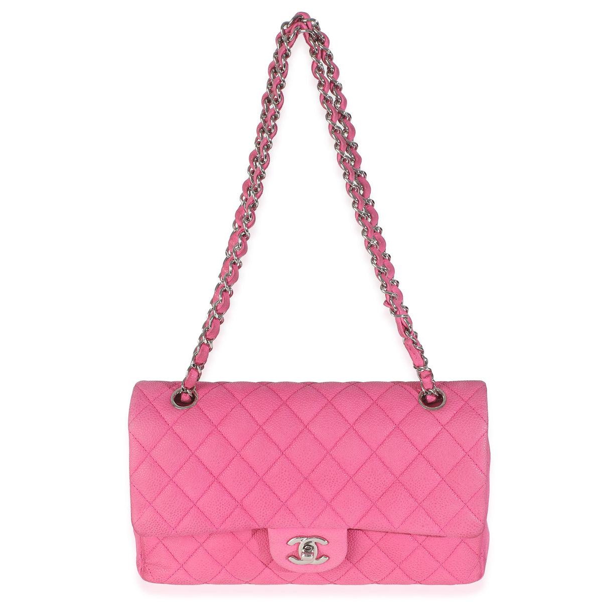 Pink Quilted Matte Caviar Medium Classic Double Flap Handbag