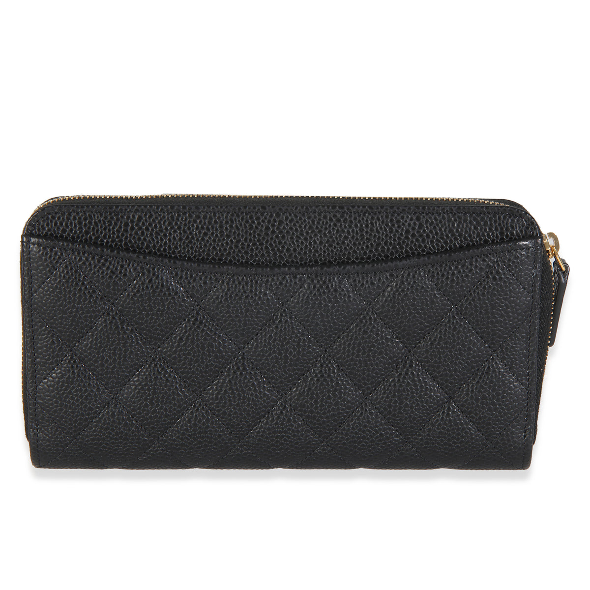 Black Quilted Caviar Zip Around L-Gusset Wallet