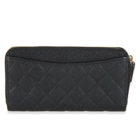 Black Quilted Caviar Zip Around L-Gusset Wallet