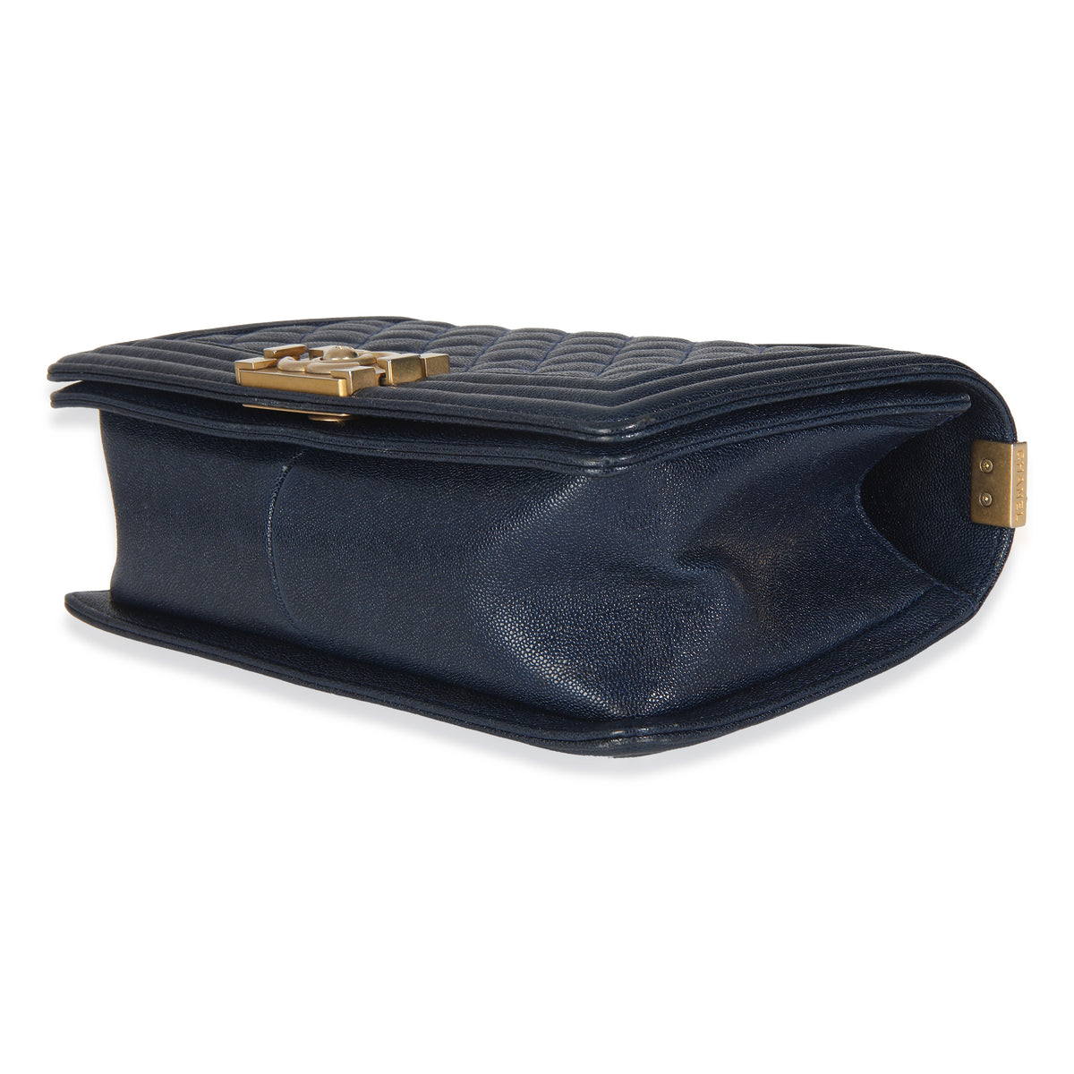 Navy Quilted Caviar Medium Boy Handbag