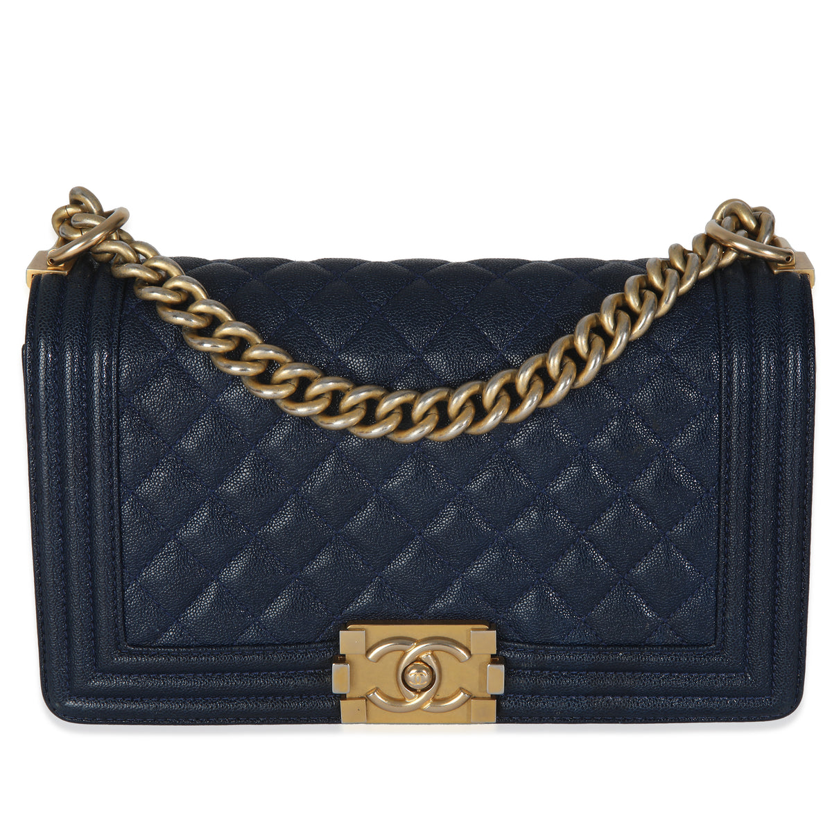 Navy Quilted Caviar Medium Boy Handbag