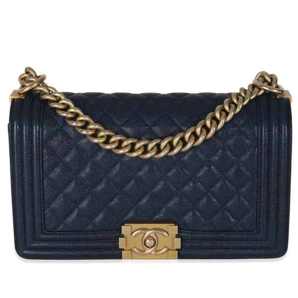 Navy Quilted Caviar Medium Boy Handbag