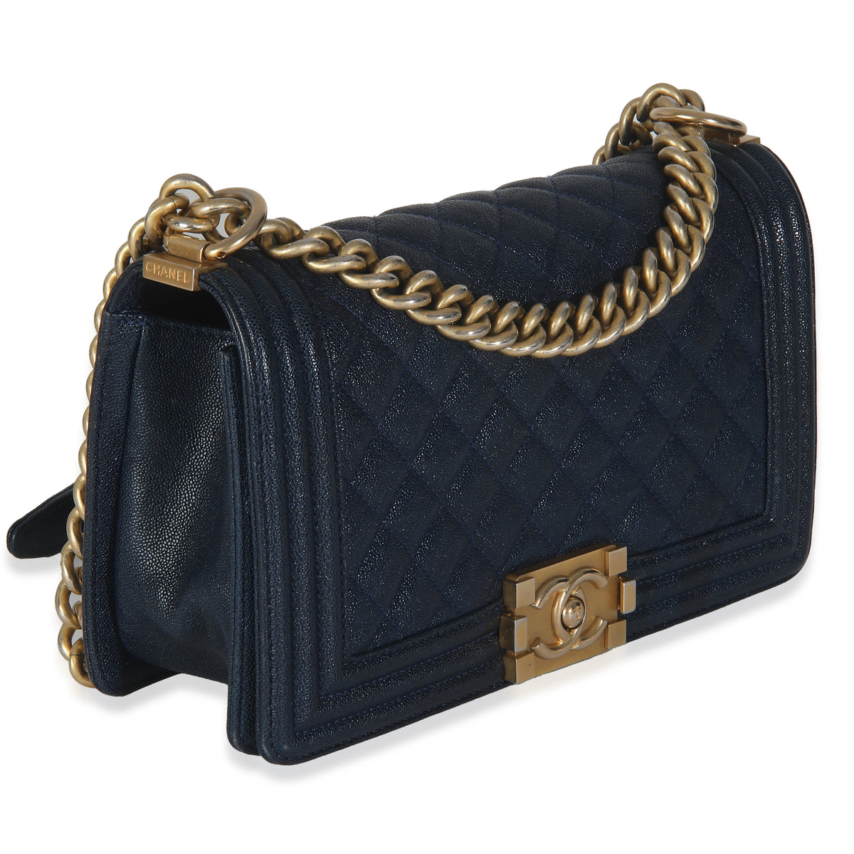 Navy Quilted Caviar Medium Boy Handbag