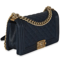 Navy Quilted Caviar Medium Boy Handbag