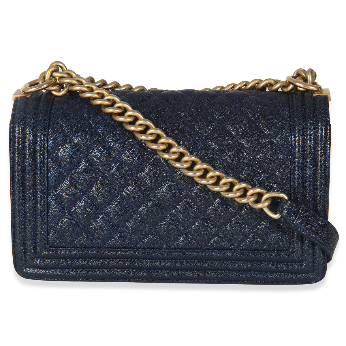 Navy Quilted Caviar Medium Boy Handbag