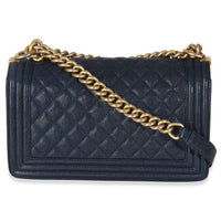 Navy Quilted Caviar Medium Boy Handbag