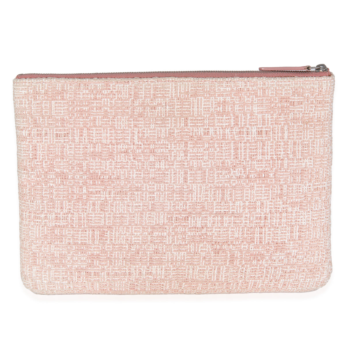 Pink Woven Straw Raffia Tweed Deauville Pouch
