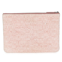 Pink Woven Straw Raffia Tweed Deauville Pouch