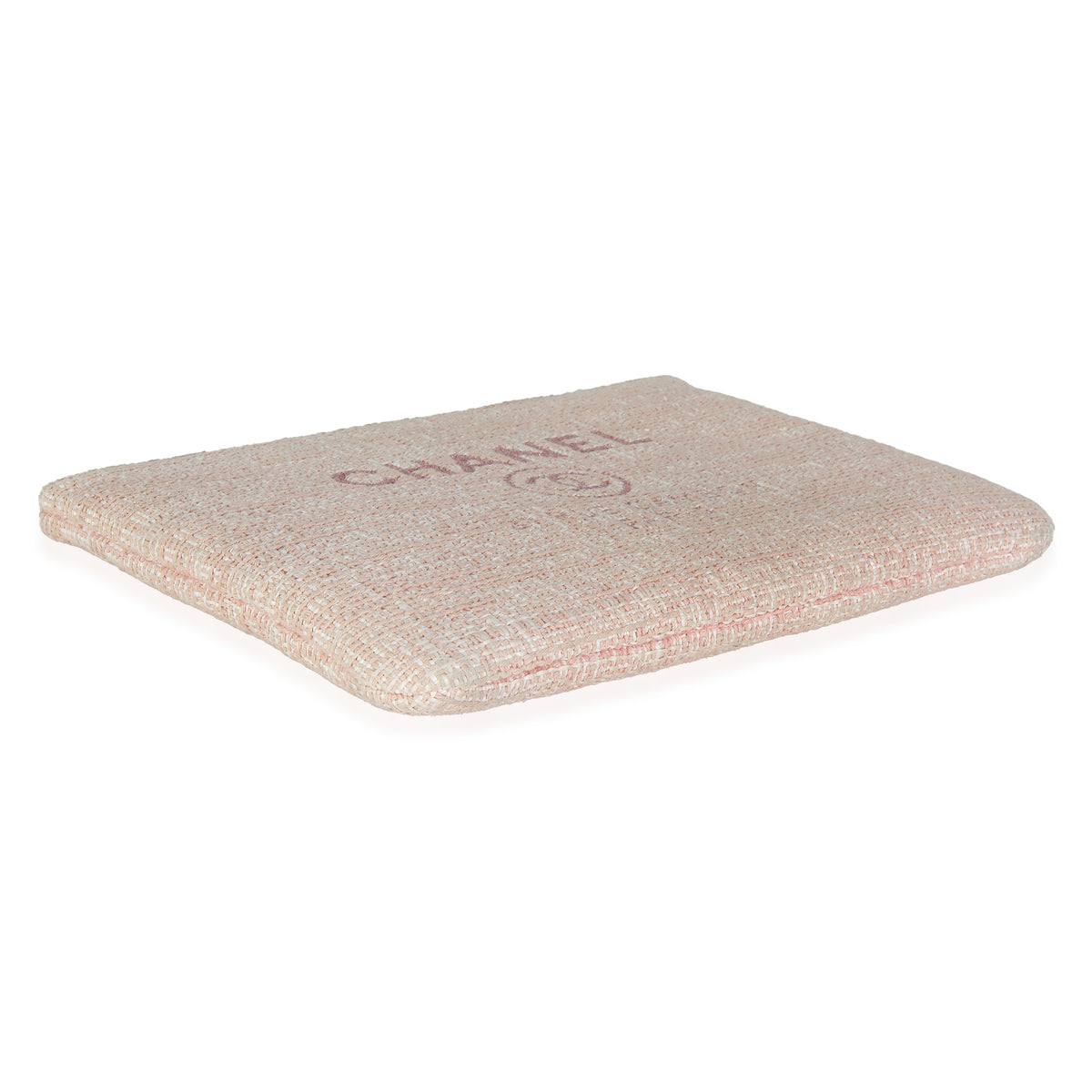 Pink Woven Straw Raffia Tweed Deauville Pouch