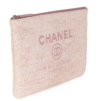 Pink Woven Straw Raffia Tweed Deauville Pouch