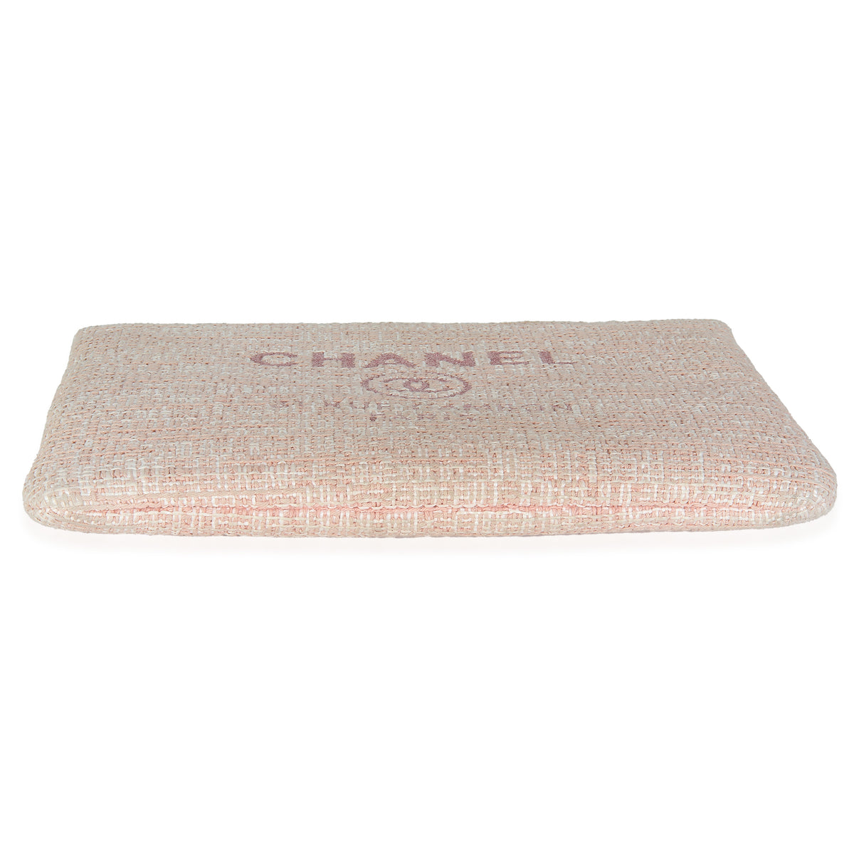 Pink Woven Straw Raffia Tweed Deauville Pouch