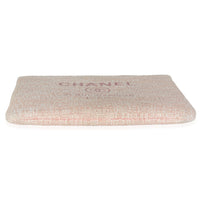Pink Woven Straw Raffia Tweed Deauville Pouch