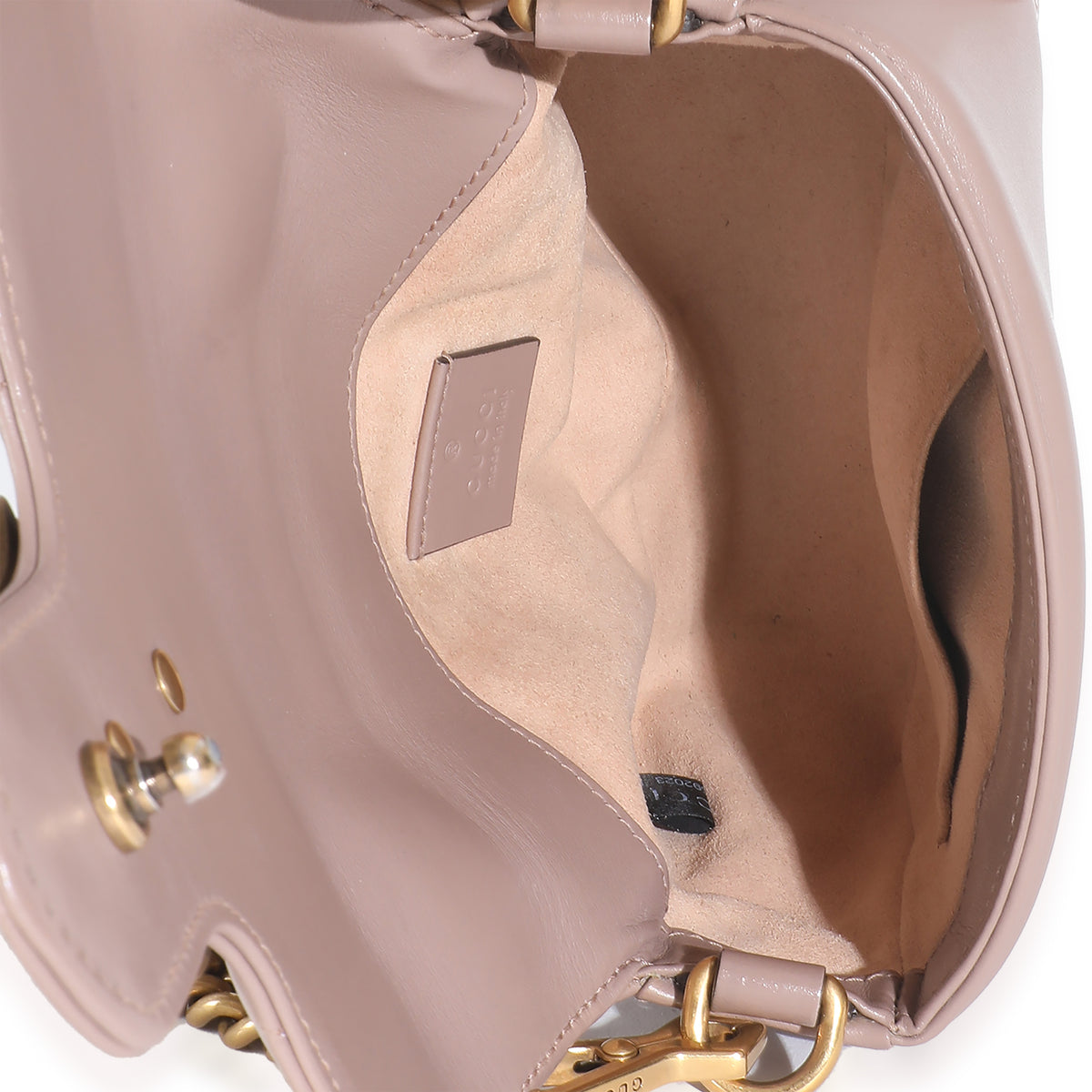 Dark Beige Chevron Matelasse Calfskin Mini GG Marmont Top Handle Bag