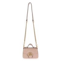 Dark Beige Chevron Matelasse Calfskin Mini GG Marmont Top Handle Bag