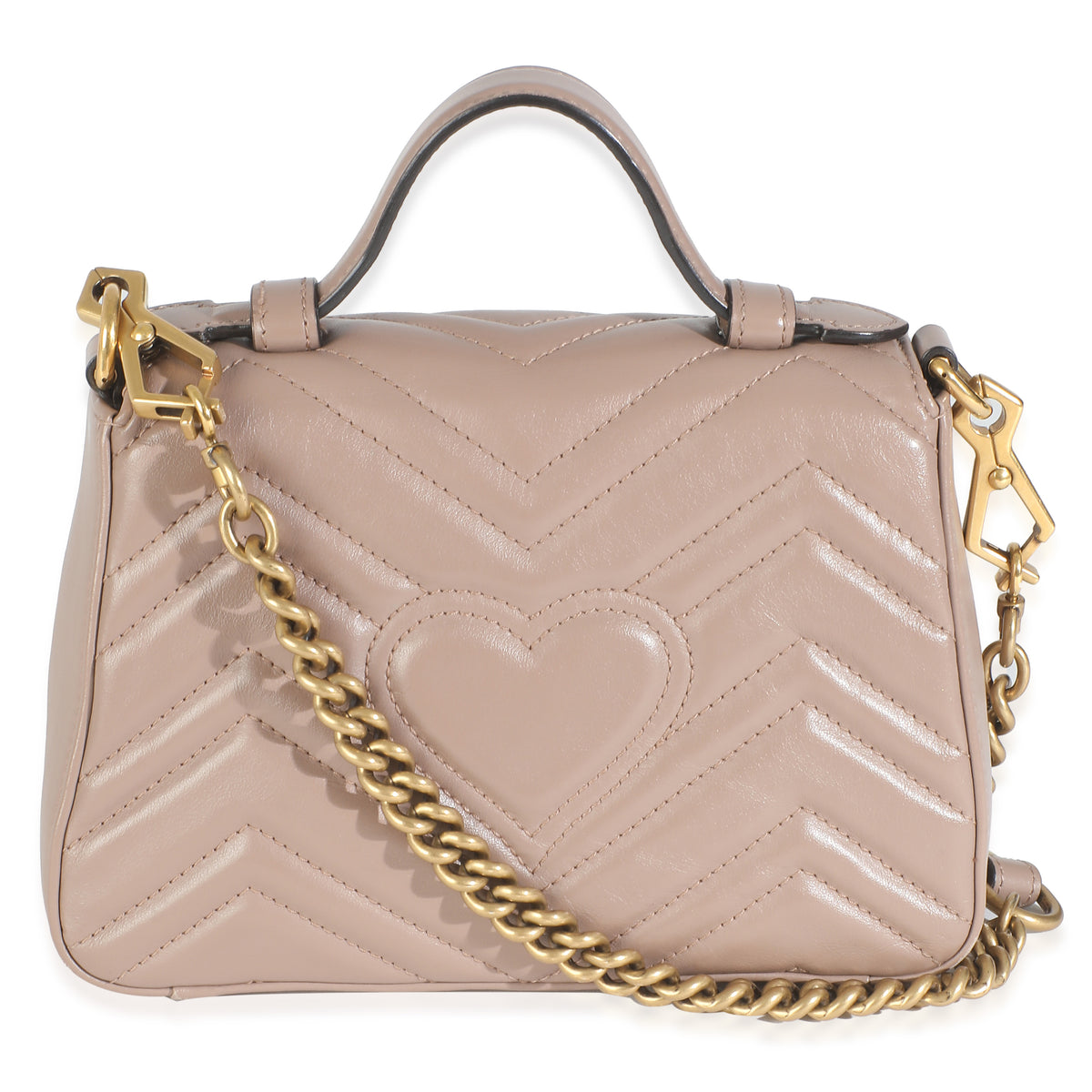 Dark Beige Chevron Matelasse Calfskin Mini GG Marmont Top Handle Bag