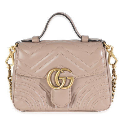 Dark Beige Chevron Matelasse Calfskin Mini GG Marmont Top Handle Bag