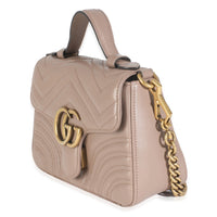 Dark Beige Chevron Matelasse Calfskin Mini GG Marmont Top Handle Bag