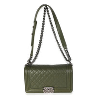 Green Quilted Lambskin Old Medium Boy Bag