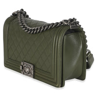 Green Quilted Lambskin Old Medium Boy Bag