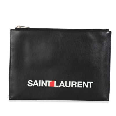 Black Calfskin Archive Logo iPad Case
