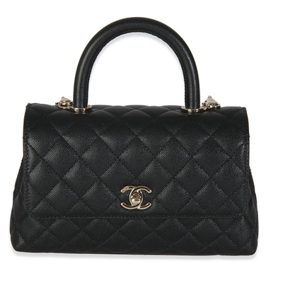Black Quilted Caviar Mini Coco Top Handle