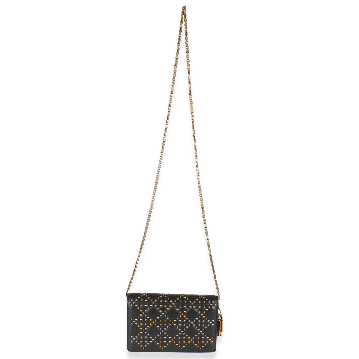 Christian Dior Black Studded Lady Dior Wallet On Chain Handbag av