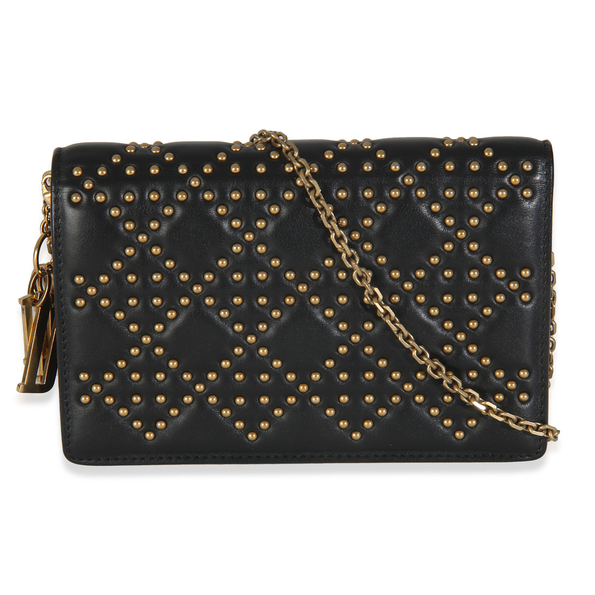 Christian Dior Black Studded Lady Dior Wallet On Chain Handbag bv