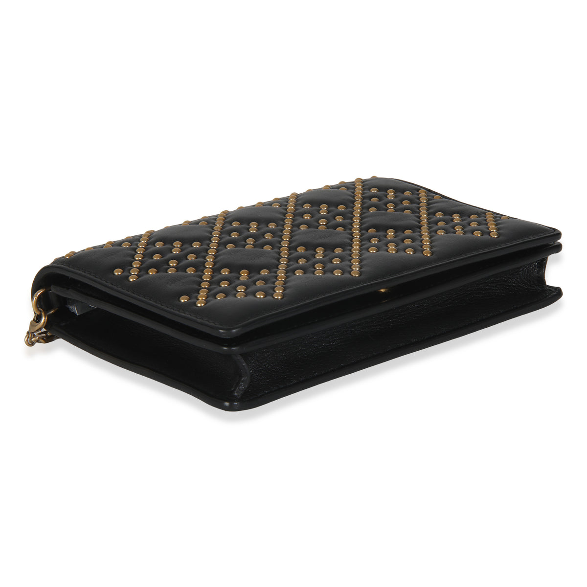 Christian Dior Black Studded Lady Dior Wallet On Chain Handbag clasp