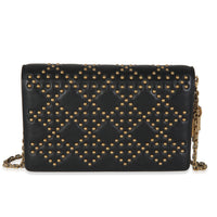 Christian Dior Black Studded Lady Dior Wallet On Chain Handbag fv